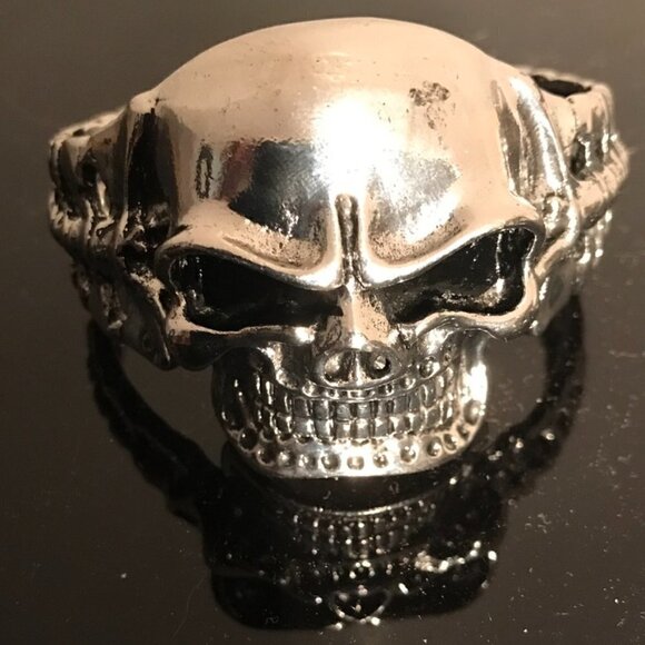 Skull Cuff Bracelet Mens Heavy Biker Silver Rock Goth Mans Moto Gothic Punk Big - Picture 3 of 7